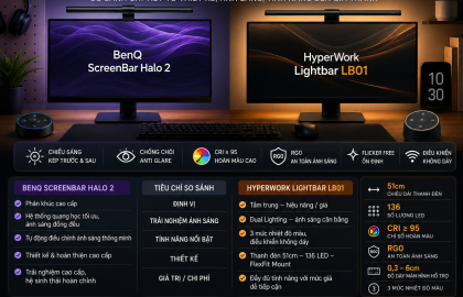 BenQ ScreenBar Halo 2 vs HyperWork Lightbar LB01: Đâu là đèn màn hình đáng mua hơn?